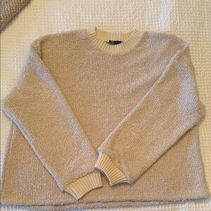 Zara Beige Textured Crew Neck Sweater